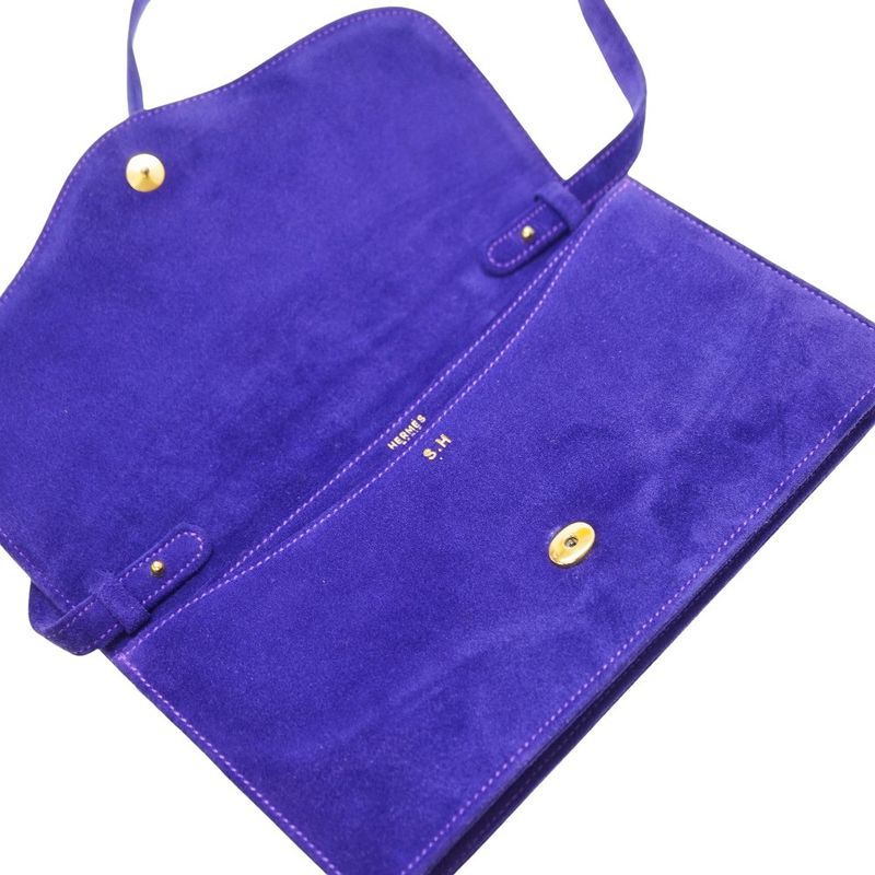 Hermes Vintage Dobris Shoulder Clutch Bag Purple 0 Suede 0058 — view 4