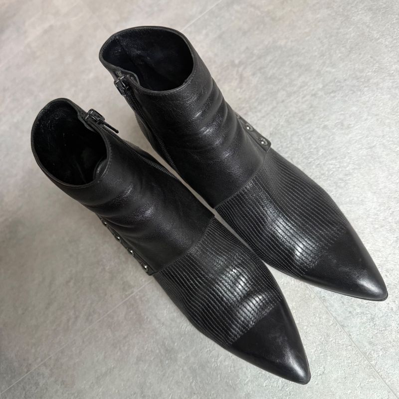 Chanel Pointed Toe Coco Mark Button Leather Zip Boots 37 1 2 C — view 2