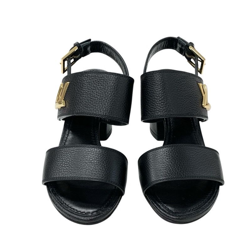 Louis Vuitton Horizon Line Sandals Shoes Leather Black Gold Lvhardware Strap — view 2
