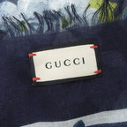 Gucci 2016 Item Floral Silk Rayon Fringe Shawl Scarf Navy — view 6