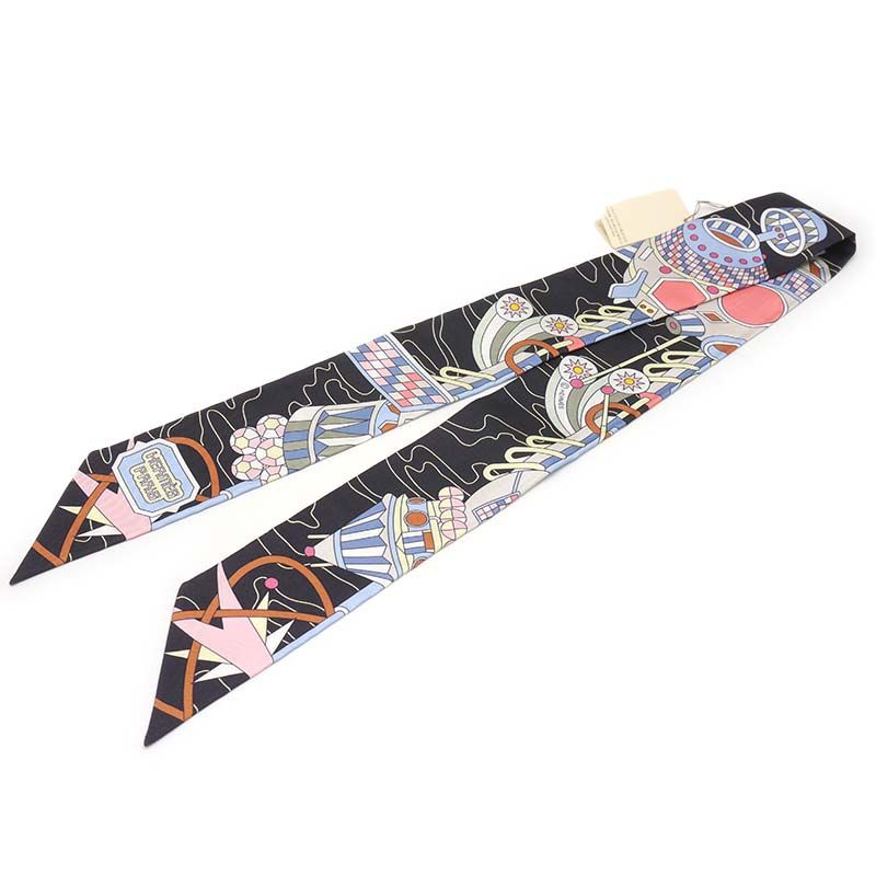 Hermes Twilly Odyss Ey Silk Scarf Black — view 2