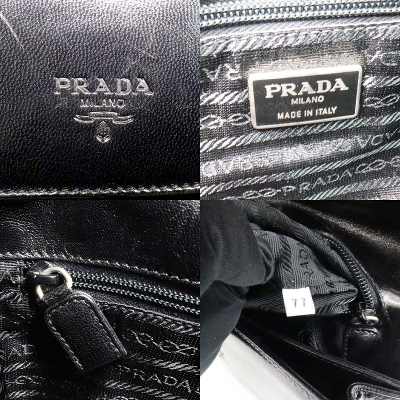 Prada Plachain Shoulder B6380 Black Nappa Swing Leather Bag — view 7