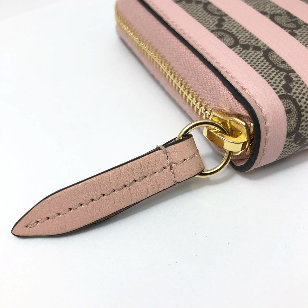 Gucci Wallet Pink GG Supreme Candy Cane Stripe Zip Around — view 7
