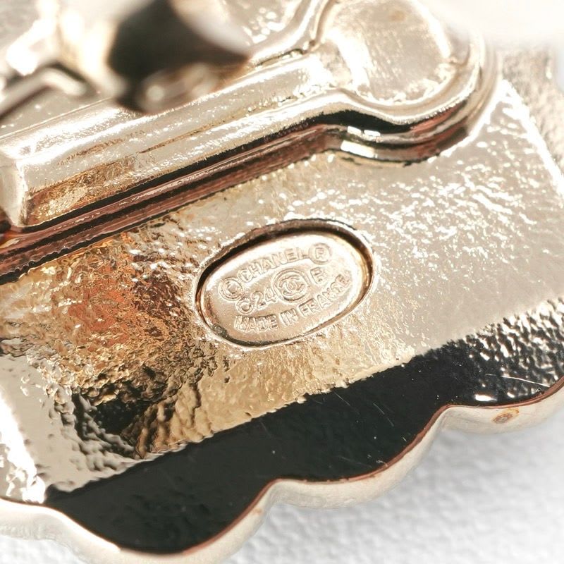 Chanel Earrings Gold Black Gray Coco Mark — view 6