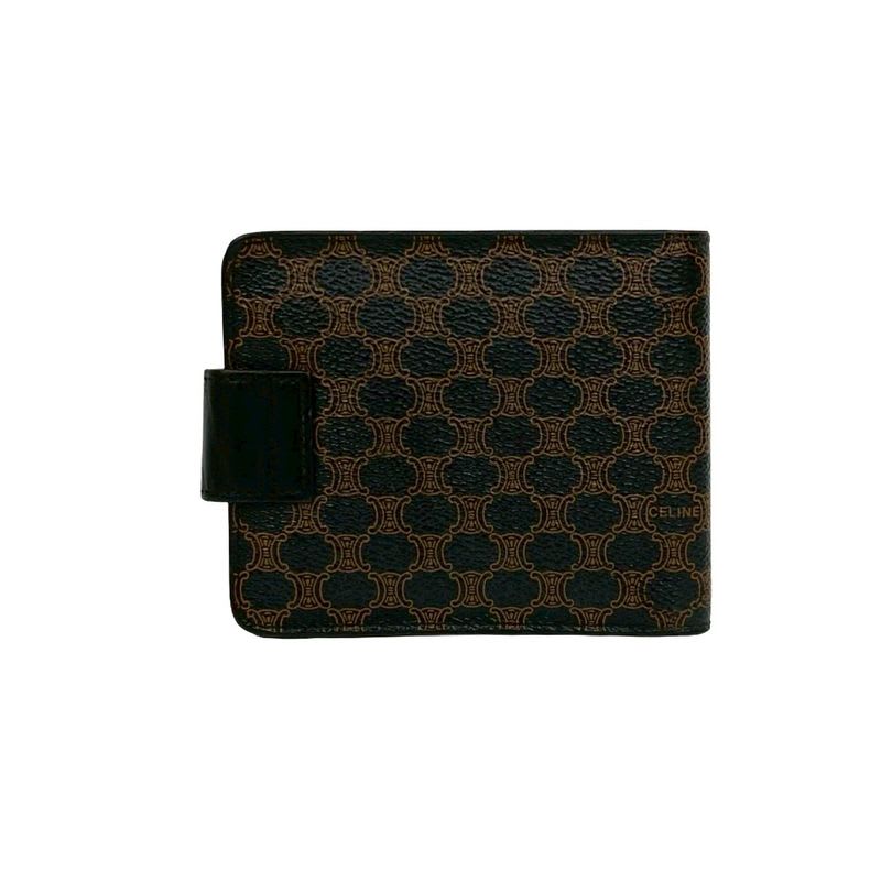 Celine Vintage Macadam Blason Triomphe Pattern Leather Bifold Wallet Mini — view 2