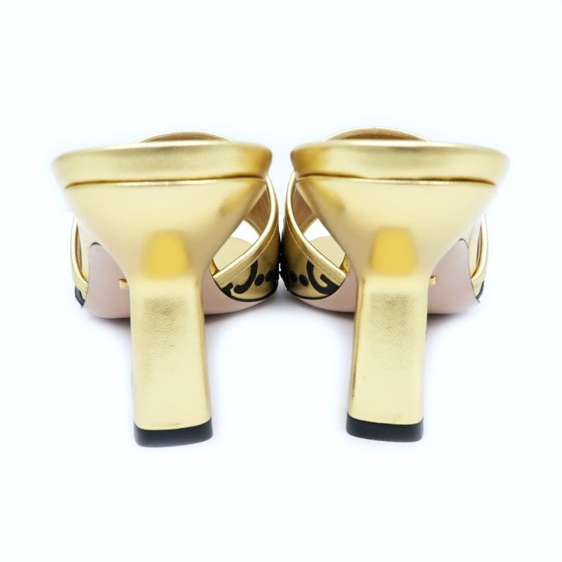 Gucci Adidas Collaboration Sandals Gold Size 38 Mule Heel Logo — view 6