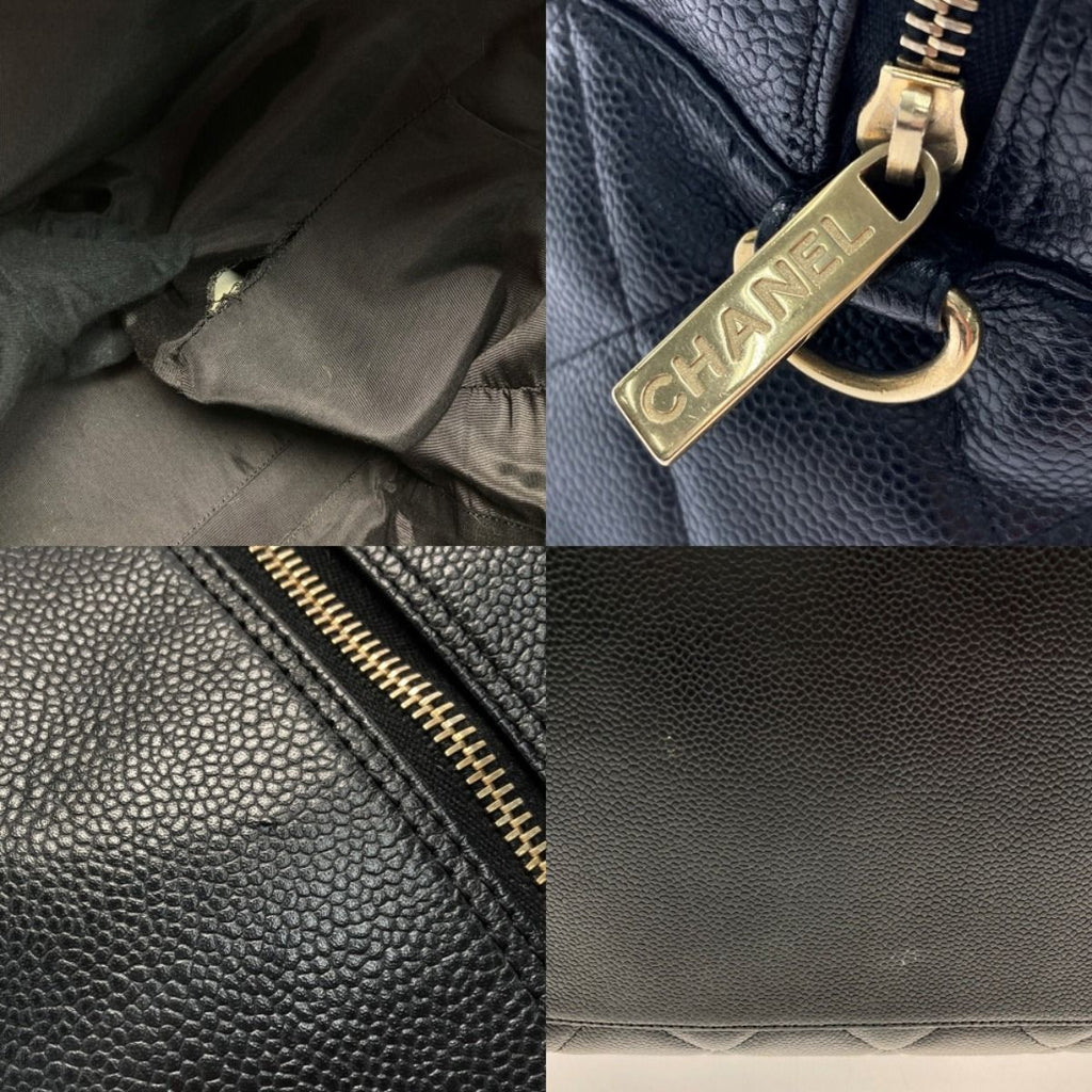Chanel Quilted Boston Bag Large Black Caviar Leather Gold Hardware — view 5