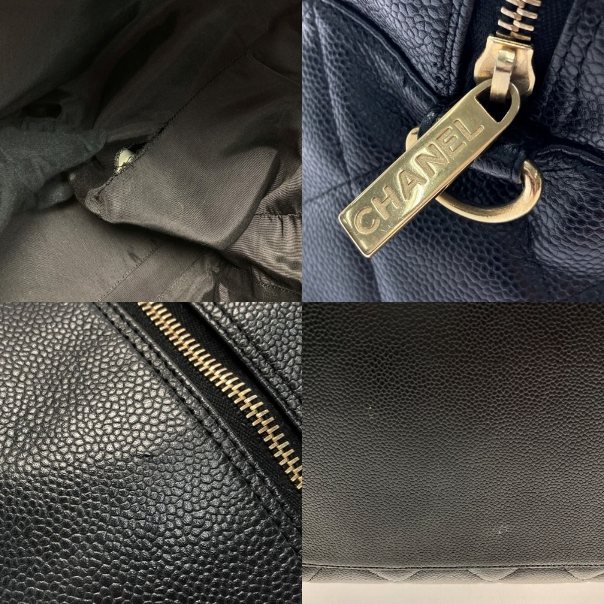 Chanel Quilted Boston Bag Large Black Caviar Leather Gold Hardware — view 5
