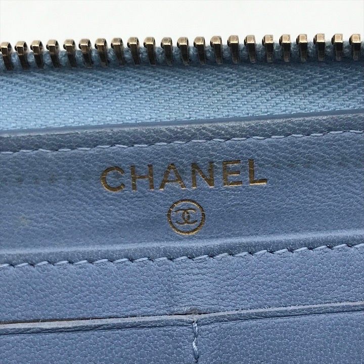 Chanel CC Logo Quilted Denim Zip Around Wallet Blue — view 9
