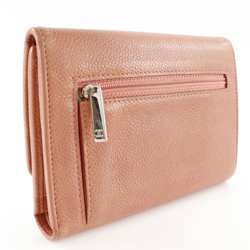 Chanel Coco Mark Caviar Leather Pink Trifold Wallet — view 3
