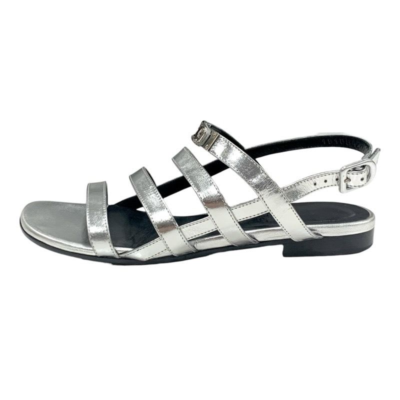 Hermes Transat Sandals Shoes Leather Silver Flat Kelly Hardware — view 3