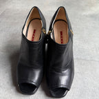 Prada Leather Wedge Sole Logo Booties 35 1 2 Short Boots Black — view 6