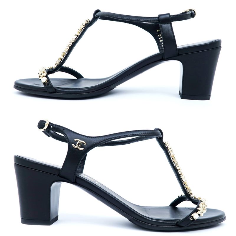 Chanel Strap Sandals Black 37 1 2 C Coco Mark — view 3