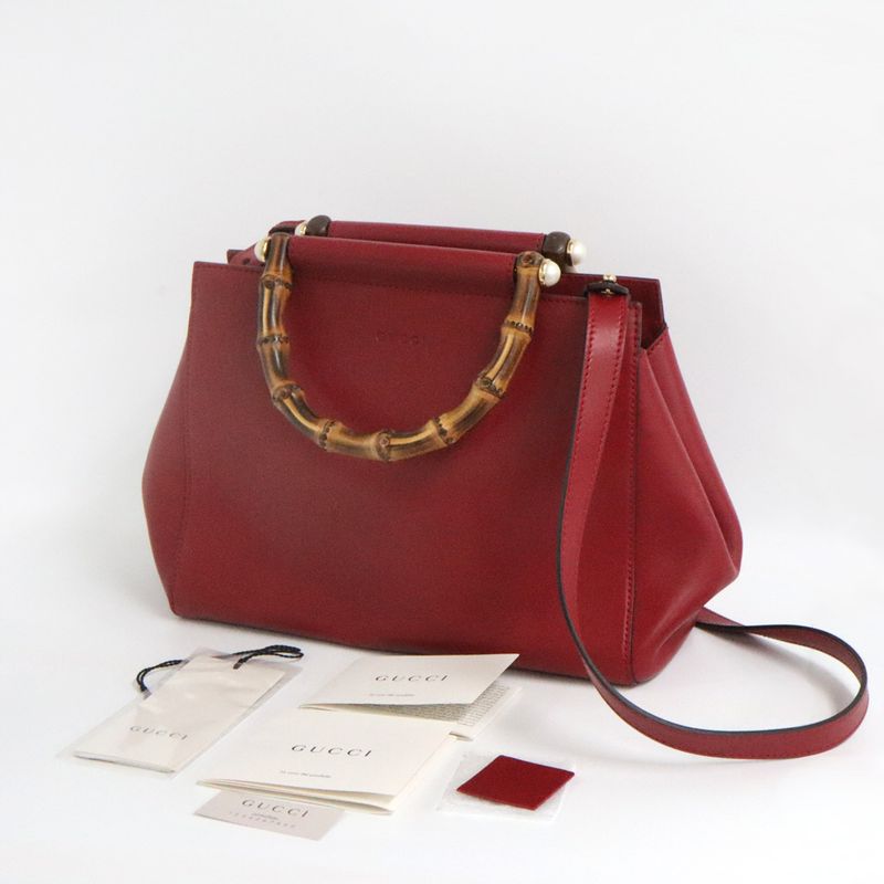 Gucci Bamboo Nimfair Small 2-Way Handbag Red Leather — view 5