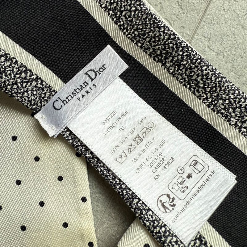Christian Dior Mitzah Mini Scarf Twirly 100% Silk Logo Dots Polka White — view 7