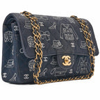 Chanel Quilted Double Flap 25 Icon Print Chain Shoulder Canvas Bicolor Black — view 3