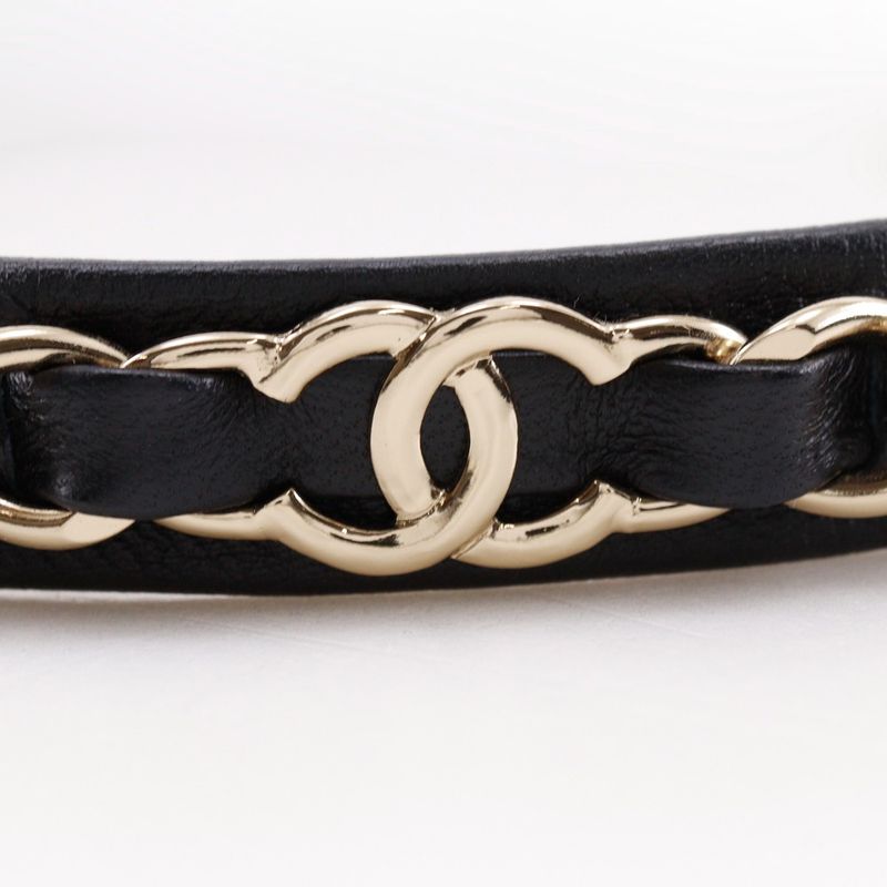 Chanel Headband Coco Mark Chain Lambskin Black Silver — view 5