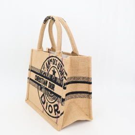 Christian Dior Book Tote Small M1265 Zruw m918 Bag Jute Canvas Beige Black — view 4