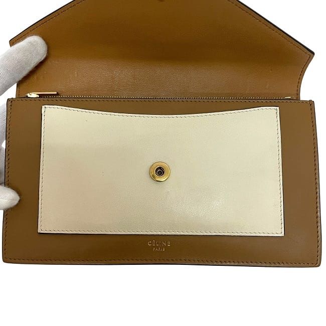 Celine Bifold Long Wallet Brown Navy White Leather — view 6