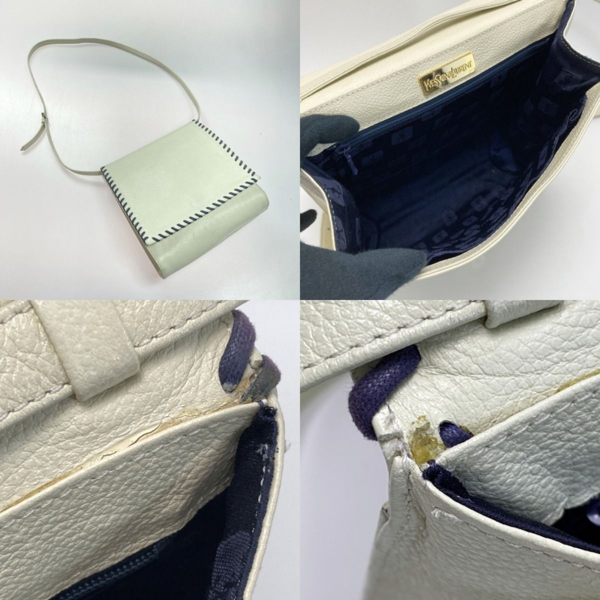 Yves Saint Laurent Shoulder Bag Ivory Flap Braided Leather — view 3