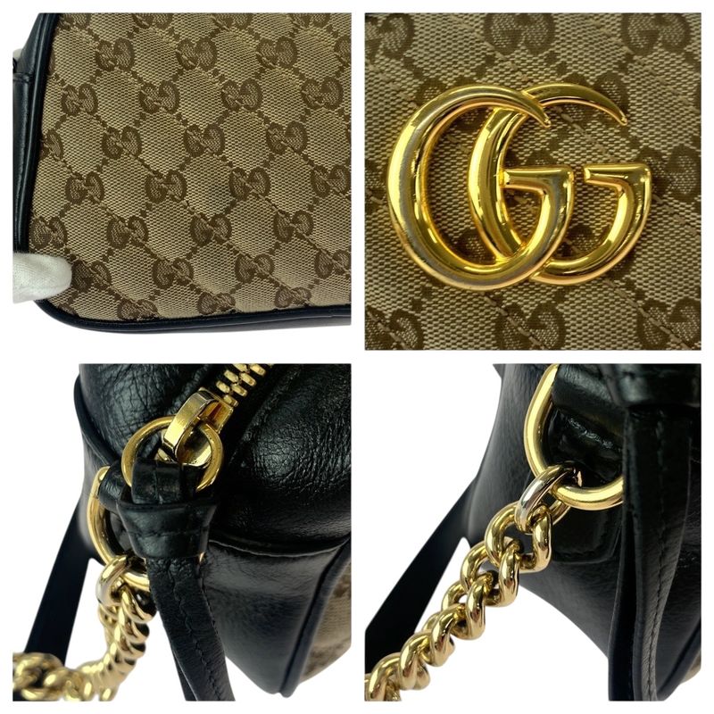 Gucci GG Marmont Quilted Beige Brown Gold Hardware Canvas — view 5
