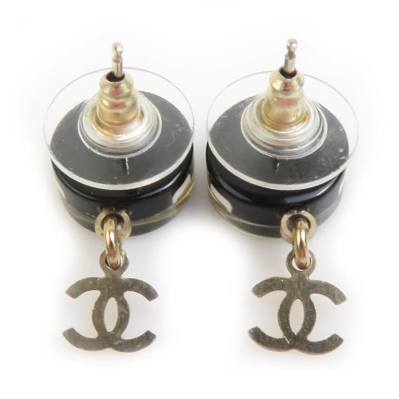 Chanel Classic Black and Gold Chain Earrings — view 6