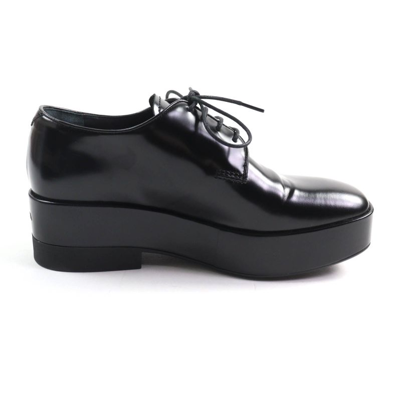 Prada Back Logo Platform Lace Up Leather Shoes Black 35.5 and Storage — view 6