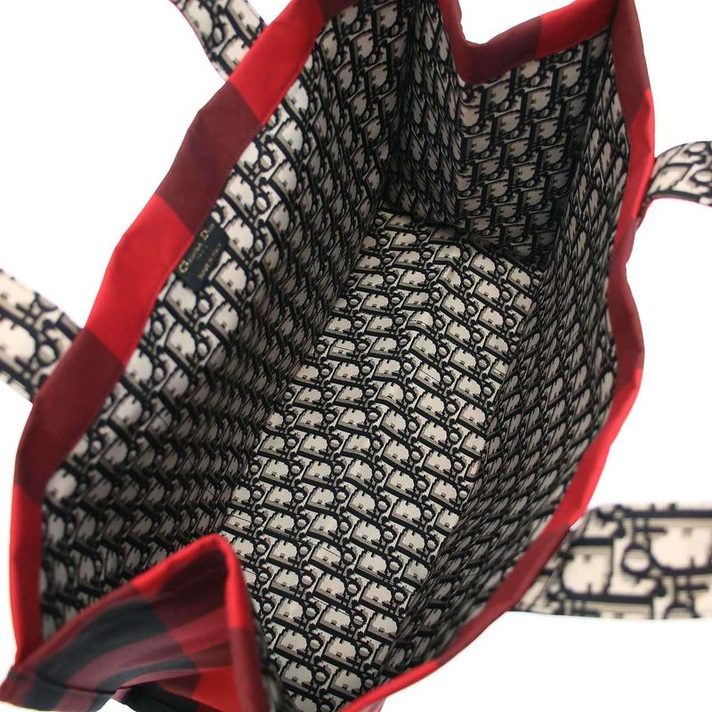 Christian Dior 19 AW Double L Canvas Check Tote Bag Red — view 6