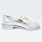 Chanel CC Logo Leather Loafers Silver Gold Hardware 37 1 2 — view 2