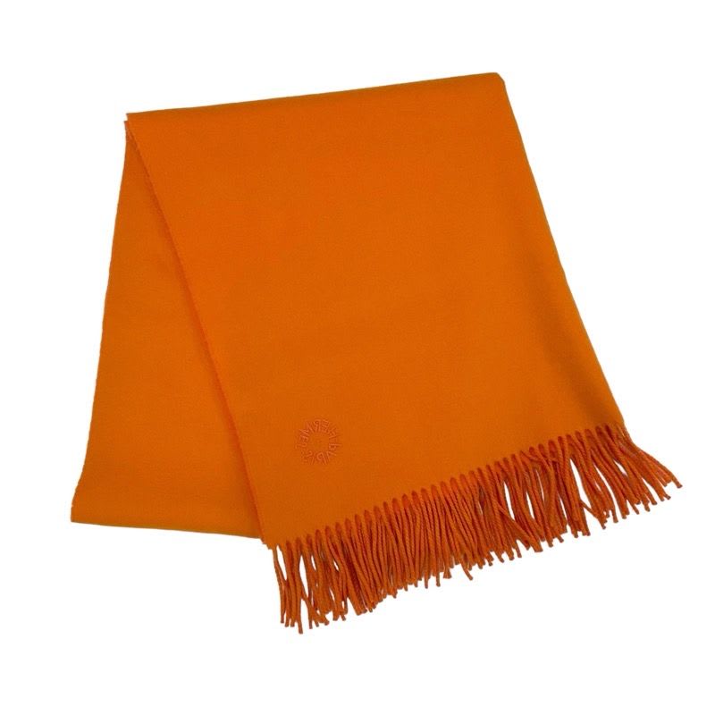 Hermes Double Face Scarf Cashmere Orange Logo Shawl — view 2