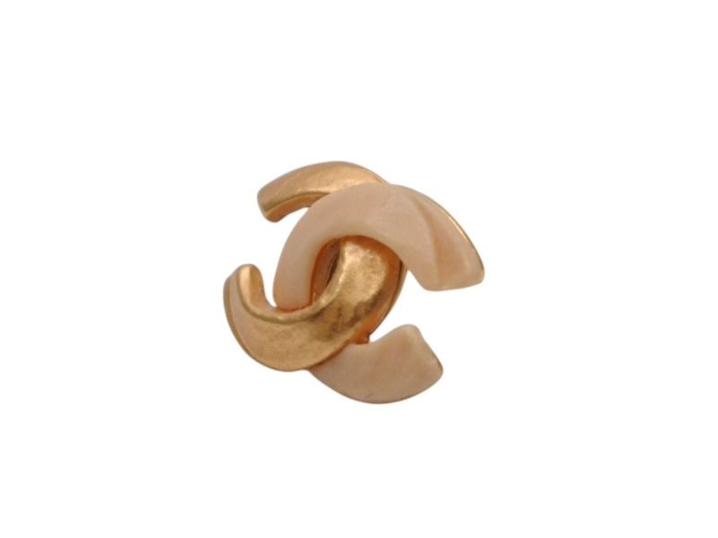 Chanel Earrings CC Logo Matte Gold Ivory — view 3