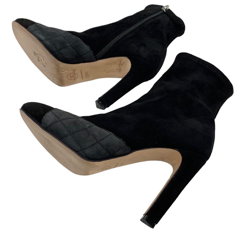 Chanel Boots Short Shoes Suede Black Gray Coco Mark Quilted — view 6