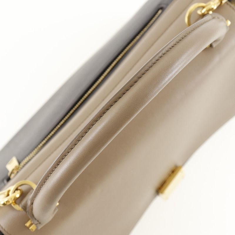Celine Trapeze 2-Way Shoulder Calf Brown Black Handbag — view 5