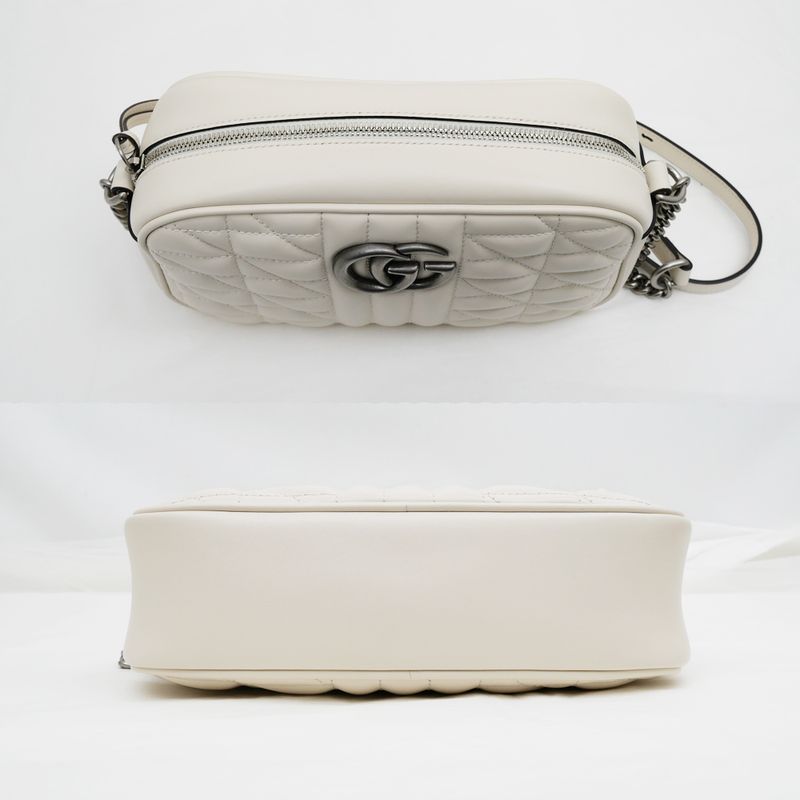 Gucci GG Marmont Shoulder Bag Beige Black Quilted Canvas — view 5