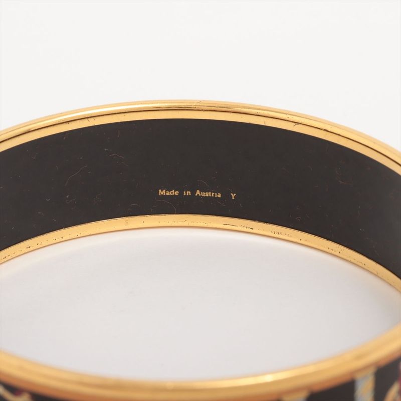 Hermes Emile GM Bangle With Elephant Pattern GP Enamel Gold Black — view 5