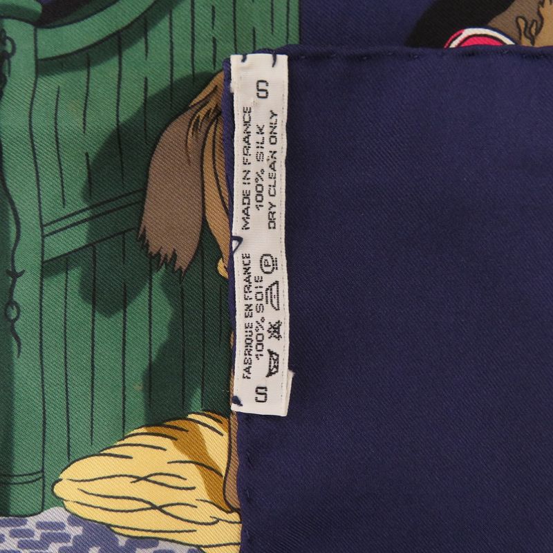 Hermes Carre 90 Ecuries Stable Silk Navy Brown Scarf 0220 — view 3
