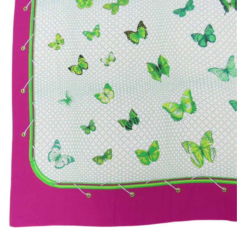 Hermes Shawl Pareo Cotton Purple White Green Butterfly Large Scarf — view 3