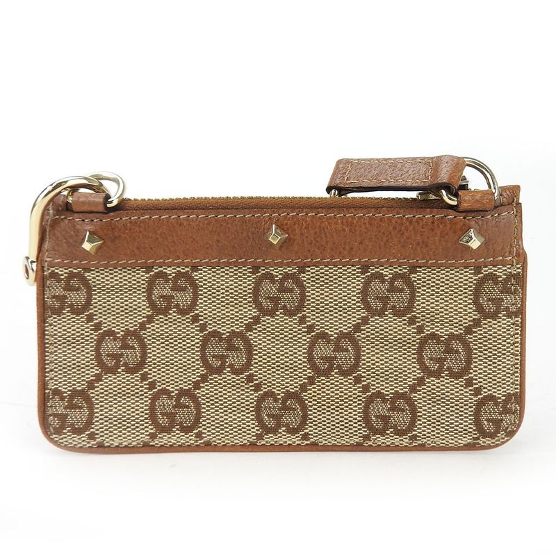 Gucci Coin Case GG Canvas Leather Brown Gold Hardware Everyday Use Small — view 3