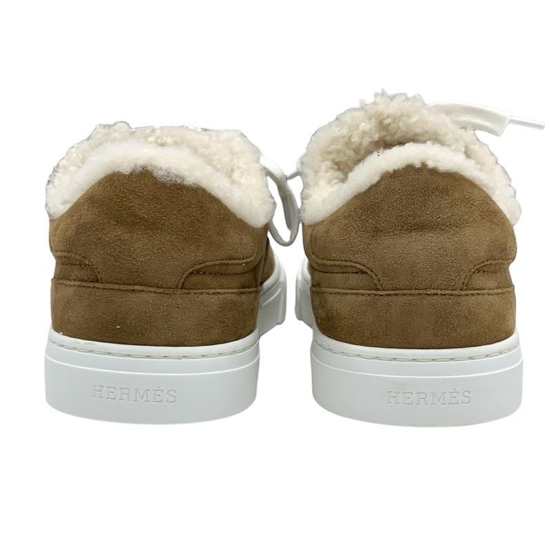 Hermes Day Sneakers Shoes Suede Mouton Brown Silver Kelly Hardware Shearling — view 4