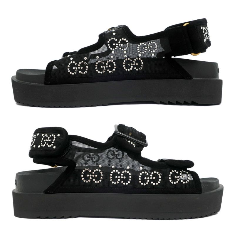 Gucci Sandals Crystal Belt Black Size 36 GG Logo Mesh — view 3