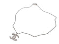 Chanel CC Logo Square Rhinestone Necklace 12 45 Silver Metal