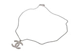 Chanel CC Logo Square Rhinestone Necklace 12 45 Silver Metal