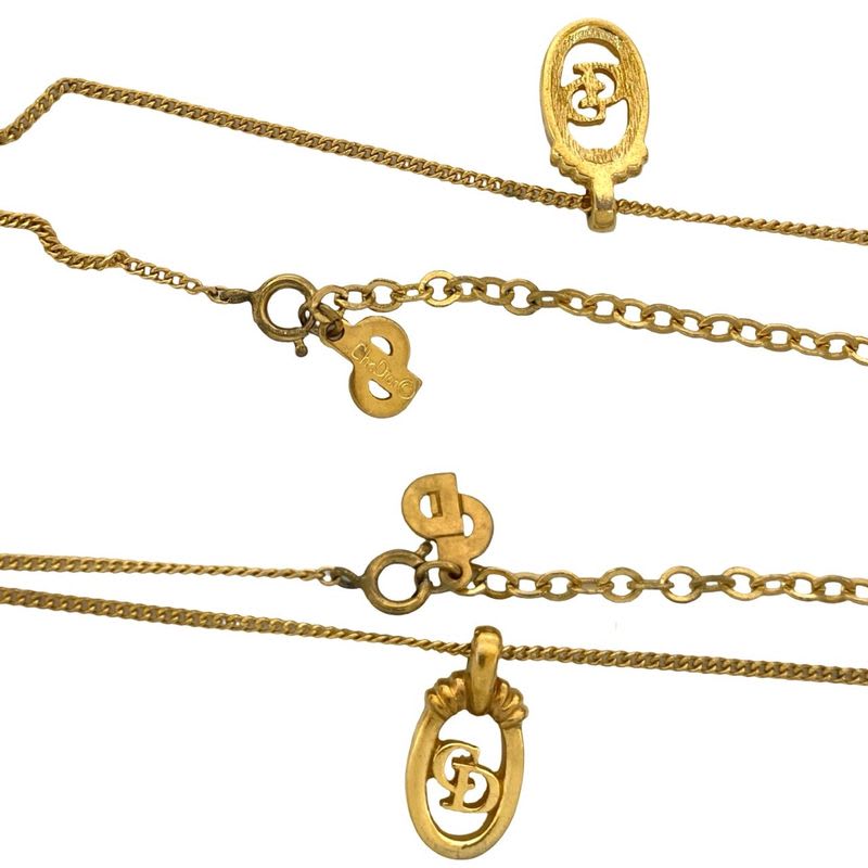 Christian Dior CD Logo Necklace Earrings Set Accessories Gold 55862 With Case — view 3