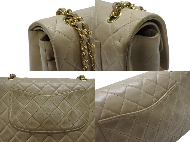 Chanel Quilted 25 Double Flap Chain Shoulder Bag Lambskin Beige Gold — view 4