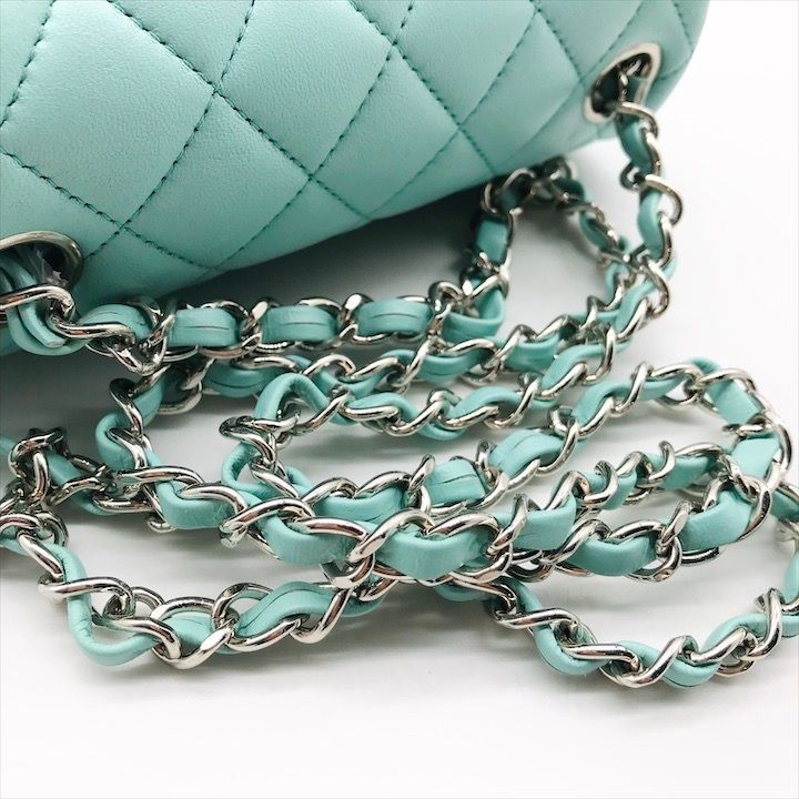Chanel CC Logo Turnlock Lambskin Mini Quilted Chain Shoulder Bag Blue — view 6