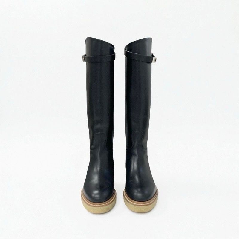 Hermes Boots Long Shoes Leather Black Silver Kelly Hardware — view 2