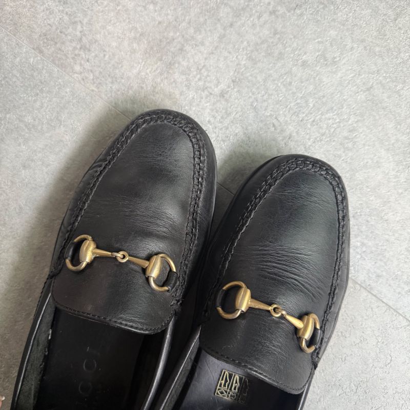 Gucci Horsebit Loafer Driving Shoes Black Gold 41 1 2 M Leather — view 3