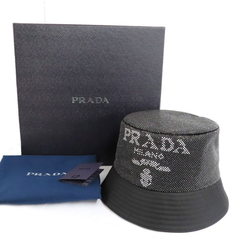 Prada Re-nylon Bucket Hat Black Studded Logo 2 Hc137 D0 S M Size — view 9