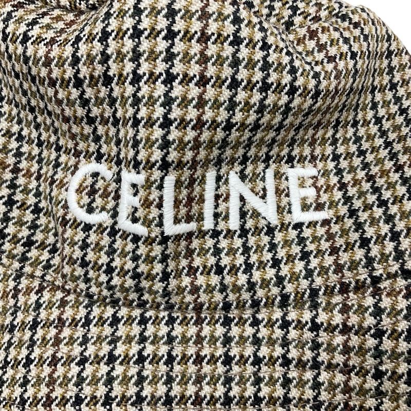 Celine Hat Wool Brown Logo Houndstooth Bucket — view 6