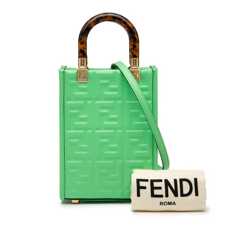 Fendi Sunshine Shopper Small Shoulder Bag 2-Way 8 Bs051 Green Brown — view 7